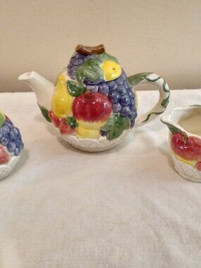 Vintage 1970's Otagiri Japan Hand Painted Fruit Basket Tea Set